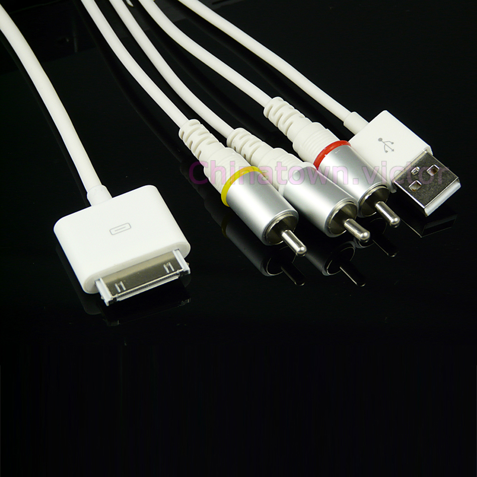 30 Pin Dock to RCA Composite AV TV + USB Charger Adapter Cable For